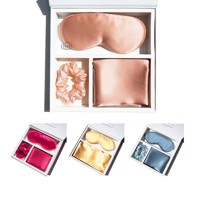 Высококачественный шелковый подарочный набор (включая маску для глаз, наволочку и петлю для волос)
