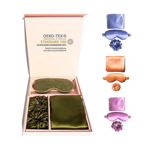 Шелковая наволочка для рта на молнии/конверте с маской для глаз и петлей для волос Набор шелковых наволочек